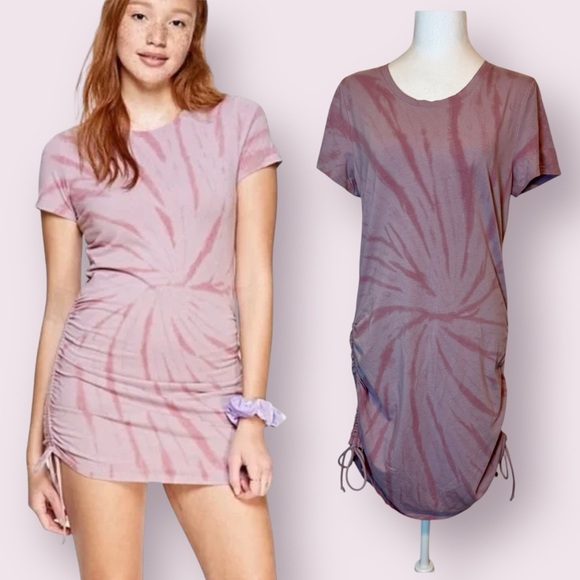 PINK Victoria's Secret Dresses & Skirts - Victoria’s Secret Pink Tie Dye Jersey Tee Shirt Dress Side Ruching Purple Large
